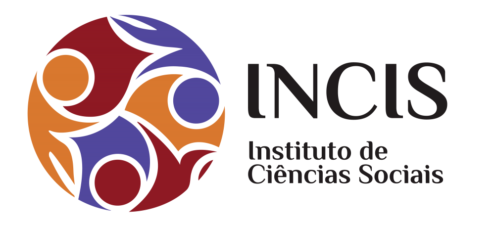 Em formato circular, nas cores laranja escuro, vinho e roxo, figuras humanas estilizadas de forma que os braços e pernas terminam em pontas que as figuras se aproximam quase se tocando, formando um mosaico colorido separado por linhas brancas.
